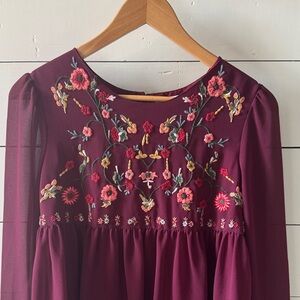 Altar'd State Burgundy Floral Embroidered Blouse
